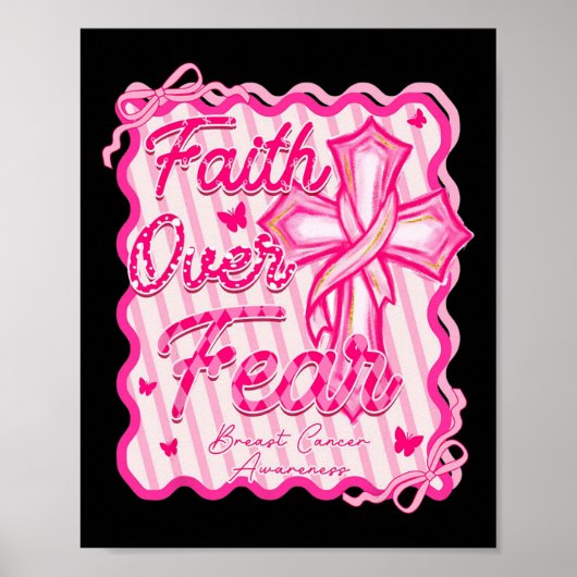 Geloof Over Angst Borstkanker Bewustzijn Roze Coqu Poster (Voorkant)