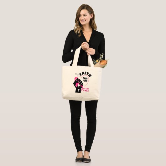 GELOOF OVER ANGST borstkankerbewustzijn Grote Tote Bag (Voorkant (model))