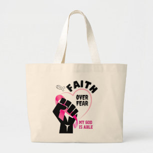 GELOOF OVER ANGST borstkankerbewustzijn Grote Tote Bag