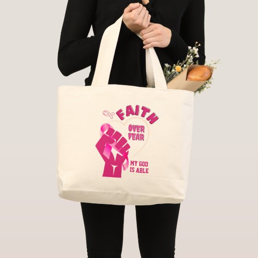 GELOOF OVER ANGST borstkankerbewustzijn Grote Tote Bag (Voorkant (product))