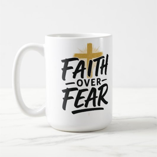 Geloof over Angst wit 15 Oz Koffie Mok (Links)