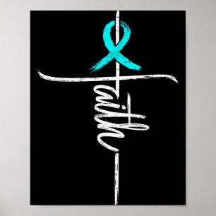 Geloof Pcos Bewustzijn Kruis Christelijk Lint Teal Poster
