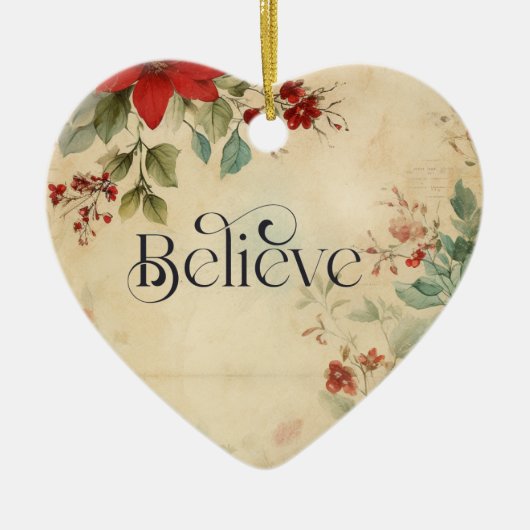 'Geloof'  Poinsettia Kerstbijbelvers Keramisch Ornament (Voorkant)