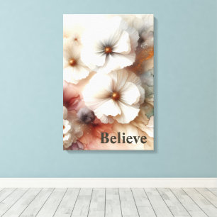 Geloof Quote en Kosmos Bloemen Canvas Afdruk