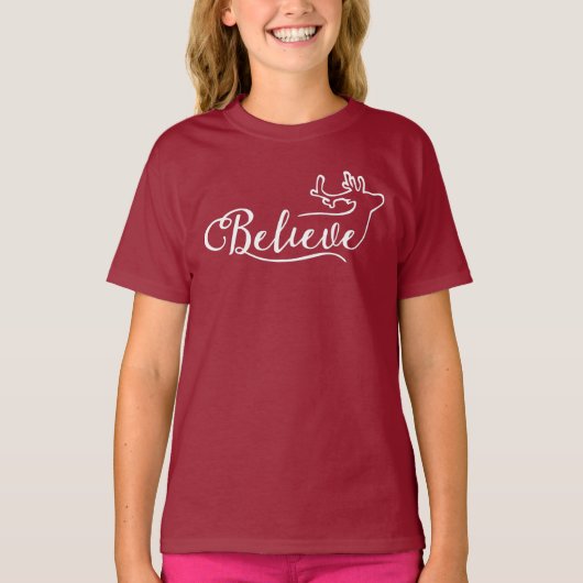 Geloof Rendier Script Shirt – Minimale Kerst  (Voorkant)