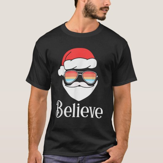 Geloof Retro Santa Face Zonnebril Vrolijk Kerstfee T-shirt (Voorkant)