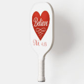 Geloof rode en witte hart pickleball paddle (Links)
