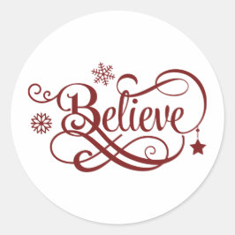 Geloof Rode Sneeuwvlokken Sterren Kerstvakantie Ronde Sticker