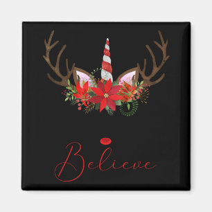 Geloof Rood Wit Insettia Rendier Eenhoorn T-shirt Magneet