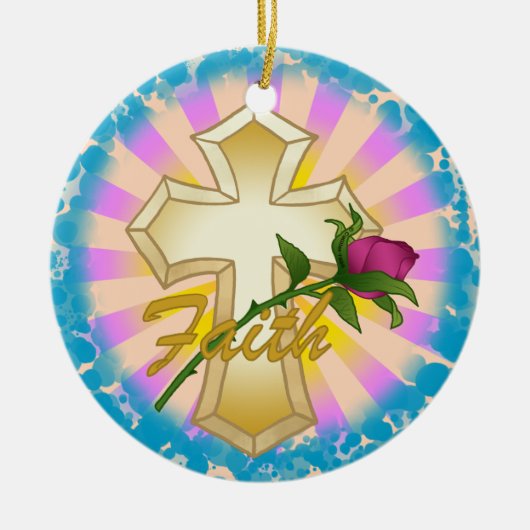 Geloof Roos Christelijk Kruis Ornament (Voorkant)
