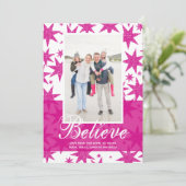 Geloof Roze Glitter Sterren Kerstfoto Feestdagenkaart (Staand voorkant)