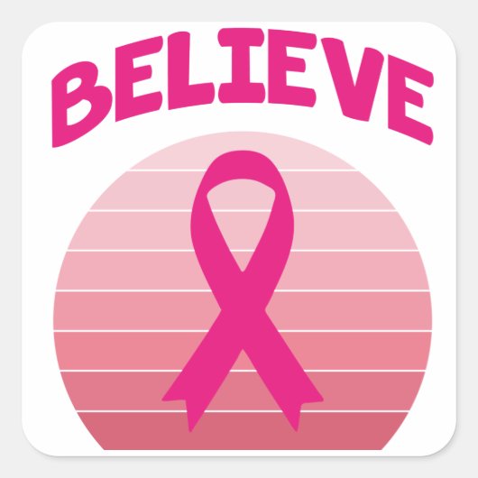 Geloof roze lintretrob vierkante sticker (Voorkant)