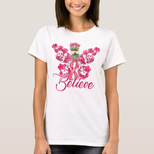 Geloof Roze Ribbon Angel & Bloemen Borstkanker T-shirt