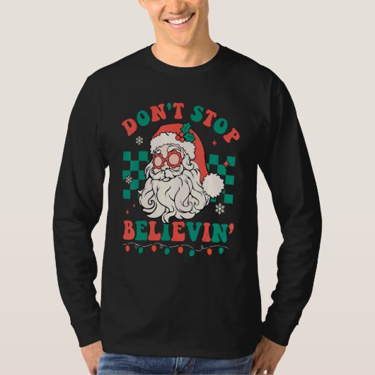 Geloof Santa Bril Groovy Retro Kerstmis T-shirt (Voorkant)