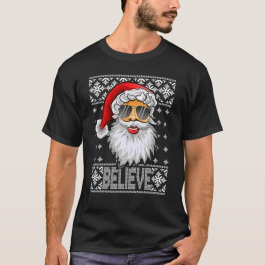Geloof Santa Claus Sunbril UGLY Kerstfami T-shirt (Voorkant)