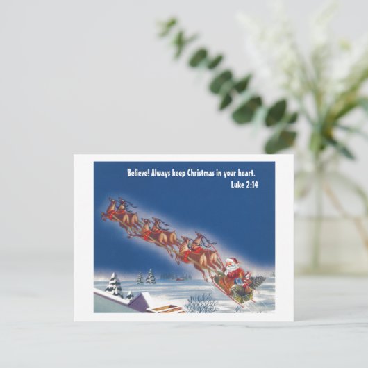 Geloof---------Santa en zijn rendier Feestdagenkaart (Staand voorkant)