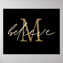 Geloof Schrift Gouden Monogram Initiaal Zwart