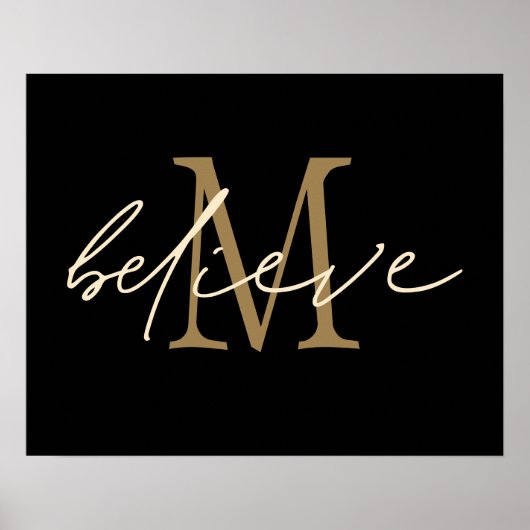 Geloof Schrift Gouden Monogram Initiaal Zwart Poster (Voorkant)