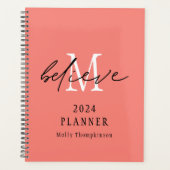 Geloof Script 2024 Monogram Initiaal Naam Koraal Planner (Voorkant)