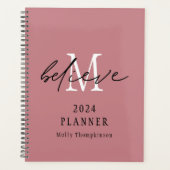 Geloof Script 2024 Monogram Initiaal Naam Roze Planner (Voorkant)