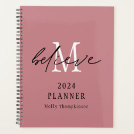 Geloof Script 2024 Monogram Initiaal Naam Roze Planner