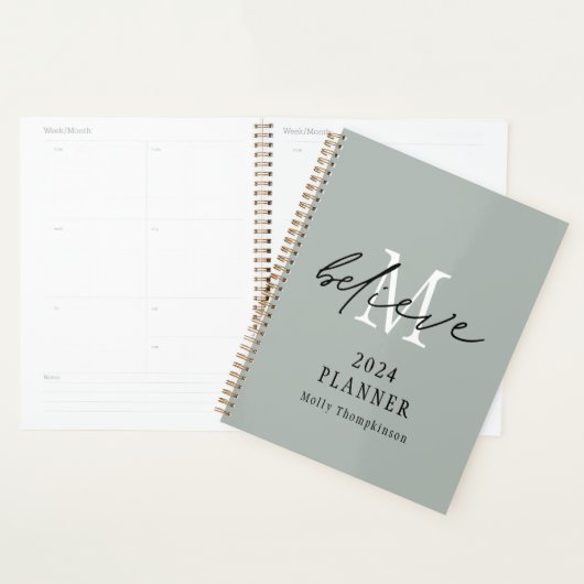 Geloof Script 2024 Monogram Initiaal Naam Sage Planner (Display)
