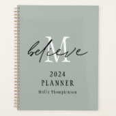 Geloof Script 2024 Monogram Initiaal Naam Sage Planner (Voorkant)