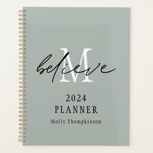 Geloof Script 2024 Monogram Initiaal Naam Sage Planner (Voorkant)
