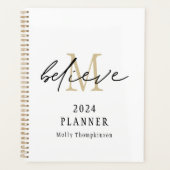 Geloof Script 2024 Monogram Initiaal Naam Wit Planner (Voorkant)