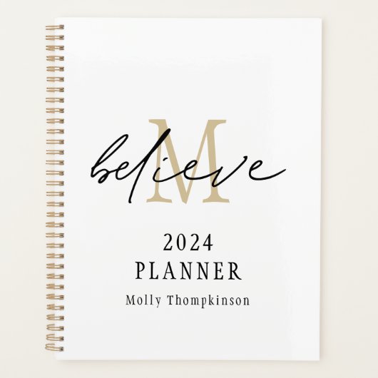 Geloof Script 2024 Monogram Initiaal Naam Wit Planner (Voorkant)