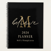 Geloof Script 2024 Monogram Initiaal Naam Zwart Planner (Voorkant)