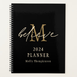 Geloof Script 2024 Monogram Initiaal Naam Zwart Planner