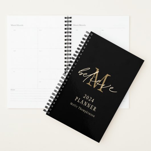 Geloof Script 2024 Monogram Initiaal Naam Zwart Planner (Display)