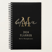Geloof Script 2024 Monogram Initiaal Naam Zwart Planner (Voorkant)
