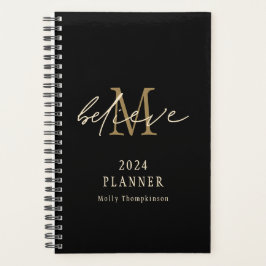 Geloof Script 2024 Monogram Initiaal Naam Zwart Planner