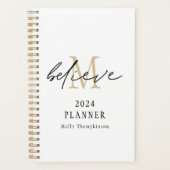 Geloof Script 2024 Monogram Naam Goud Wit Planner (Voorkant)