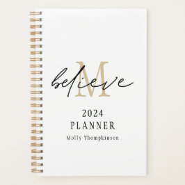 Geloof Script 2024 Monogram Naam Goud Wit Planner