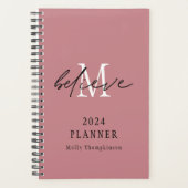 Geloof Script 2024 Naam Monogram Initiaal Roze Planner (Voorkant)