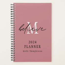 Geloof Script 2024 Naam Monogram Initiaal Roze Planner