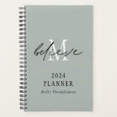 Geloof Script 2024 Naam Monogram Initiaal Sage Planner (Voorkant)