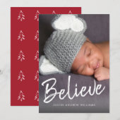 Geloof Script Baby's Eerste Kerst Mis Moderne Foto Feestdagenkaart (Voorkant / Achterkant)