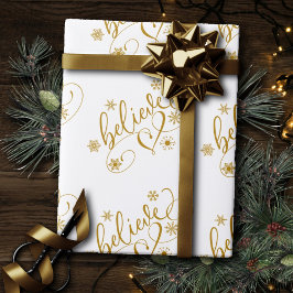 Geloof script | Gold Holiday Snowflake Floure Cadeaupapier