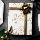 Geloof script | Gold Holiday Snowflake Floure Cadeaupapier