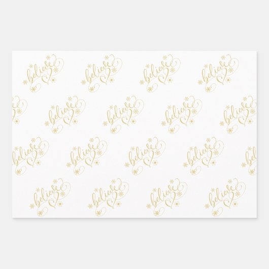 Geloof script | Gold Holiday Snowflake Floure Inpakpapier Vel (Voorkant 2)