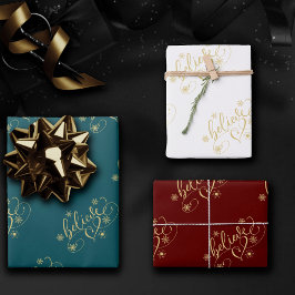 Geloof script | Gold Holiday Snowflake Floure Inpakpapier Vel