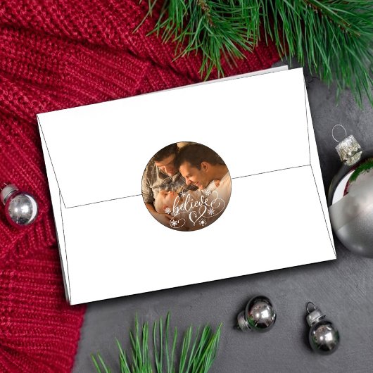 Geloof script | Kerst Sneeuwvlok foto overlay Ronde Sticker
