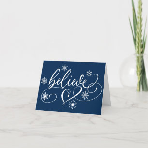 Geloof script   Navy Blue Christmas Sneeuwvlok Feestdagen Kaart