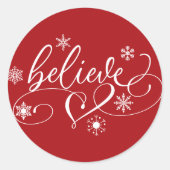 Geloof script | Rood kerstfeest Snowflake Floure Ronde Sticker (Voorkant)