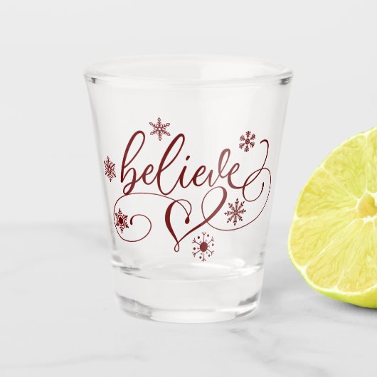 Geloof script | Rood kerstfeest Snowflake Floure Shot Glas (Voorkant)