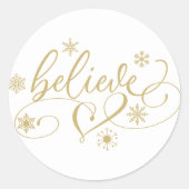 Geloof script | Sepia Gold Snowflake Floure Ronde Sticker (Voorkant)
